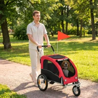 Aosom 2 in 1 Dog Bike Trailer, Foldable Pet Stroller, Dog Bicycle Trailer with Suspension, for Medium Dogs up to  44 LBS, Red(m-8)
