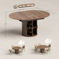 HOMCOM Extendable Dining Table for 6, 60" Farmhouse Kitchen Table with 2-Tier Storage Shelf and Fluted Sliding Doors, Walnut(m-3)