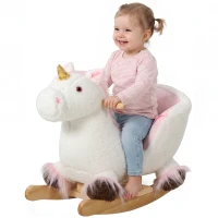 Qaba Unicorn Baby Rocking Horse, Kids Ride on Toy with Realistic Sound, Seat Belt for Toddlers 12-36 Months, White(m-11)