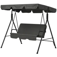 Outsunny 3-Seat Outdoor Patio Swing Chair with Removable Cushion, Steel Frame Stand and Adjustable Tilt Canopy for Patio, Garden, Poolside, Balcony, Backyard, Black(m-11)