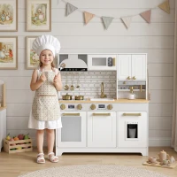 Qaba Play Kitchen, Kids Kitchen Playset with Coffee Maker, Ice Maker, Clicking Knobs, Storage, Accessories for 3-8 Years(m-8)