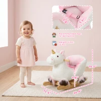Qaba Unicorn Baby Rocking Horse, Kids Ride on Toy with Realistic Sound, Seat Belt for Toddlers 12-36 Months, White(m-3)