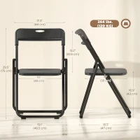 HOMCOM Folding Chairs 6 Pack, Plastic Foldable Chairs with Vent, Carry Hole and Steel Frame for Home, Office, Dining, Black(m-3)