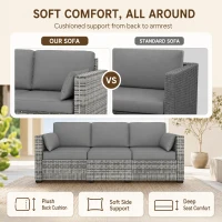 Outsunny Patio Couch PE Wicker Deep Seating Outdoor Sofa with Removable Cushions, 3 Seater Rattan Sofa, Outdoor Furniture for Balcony, Deck, Garden and Poolside, Gray(m-7)