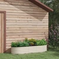Outsunny 6.5 x 2 x 1.5ft Galvanized Raised Garden Bed Kit, Metal Planter Box with Safety Edging, Cream White(m-8)