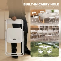 HOMCOM Folding Chairs 6 Pack, Plastic Foldable Chairs with Vent, Carry Hole and Steel Frame for Home, Office, Dining, White(m-7)