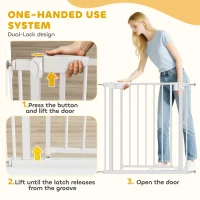 PawHut Baby Gate, Pet Safety Gate Pressure Fit, 30"-32" Wide with Two-Way Open, Auto-Close for Stair, Doorways, Hallways, White(m-6)