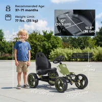 Aosom Pedal Go Kart with Adjustable Seat, EVA Tyres, Safety Handbrake, for Ages 3-6 Years Old, Green(m-3)
