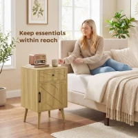 HOMCOM Nightstand Set of 2, Bedside Table Set with Drawer and Cabinet, Side End Table with Storage for Living Room, Oak(m-4)