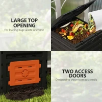 Outsunny Compost Bin, Garden Composter with 80 Vents and 2 Doors, 120 Gallon (450L), Orange(m-6)