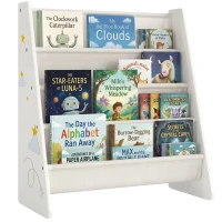 Qaba Fabric Kids Bookshelf, 4-Tier Toddler Sling Book Rack for Playroom, Bedroom, Nursery and Kids Room for Ages 3-6, White(m-13)
