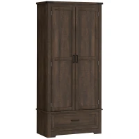HOMCOM 69" Tall Farmhouse Kitchen Pantry Cabinet with 2 Doors, Drawer and Adjustable Shelves, Dark Brown(m-2)