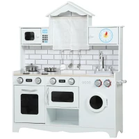 Qaba Pretend Play Kitchen for Kids, Pretend Kids Kitchen Playset with Switch Knob Sound, Clock, for Ages 3-6 Years, White(m-9)