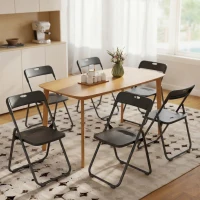 HOMCOM Folding Chairs 6 Pack, Plastic Foldable Chairs with Vent, Carry Hole and Steel Frame for Home, Office, Dining, Black(m-8)