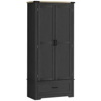 HOMCOM 69" Tall Farmhouse Kitchen Pantry Cabinet with 2 Doors, Drawer and Adjustable Shelves, Black and Brown(m-2)