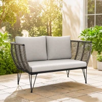 Outsunny Outdoor Couch Patio Sofa with Cushions, 2 Seater Patio Furniture Loveseat with Galvanized Steel Frame, Light Grey(m-1)