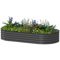 Outsunny 6' x 3' x 1' Large Outdoor Planter Box, Galvanized Raised Garden Bed with Metal Plant Stake, Dark Grey(m-2)