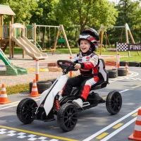 Aosom 12V Electric Go Kart for Kids, Ride On Toy with EVA Tires, 2 Speeds, Adjustable Seat, Safety Belt for 3-8 Years, White(m-10)
