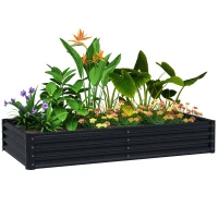 Outsunny 6 x 3 x 1ft Galvanized Raised Garden Bed, Reinforced Outdoor Planter Box with Open Bottom, Dark Grey(m-9)