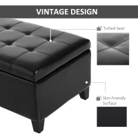 HOMCOM Storage Ottoman Bench, Foot Rest with Solid Wood Legs, 51 Inches PU Leather Storage Chest for Living Room, Black(m-6)