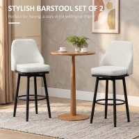 HOMCOM Bar Height Bar Stools Set of 2, Modern 360° Swivel Kitchen Chairs with Steel Legs and Footrest, 29.5 Inch Seat Height Upholstered Barstools for Kitchen Island, Cream White(m-4)