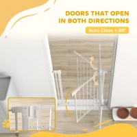 PawHut Baby Gate, Pet Safety Gate Pressure Fit, 30"-32" Wide with Two-Way Open, Auto-Close for Stair, Doorways, Hallways, White(m-5)