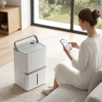 HOMCOM 100 Pint Smart Dehumidifier, 5,200 Sq. Ft., WiFi Large Dehumidifier with App, Alexa, Google Voice Control, Drain Hose(m-1)