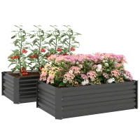 Outsunny Set of 2 Galvanized Raised Beds for Garden, Outdoor Planter Box for Flowers, Herbs and Vegetables, Black(m-8)