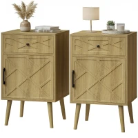 HOMCOM Nightstand Set of 2, Bedside Table Set with Drawer and Cabinet, Side End Table with Storage for Living Room, Oak(m-2)