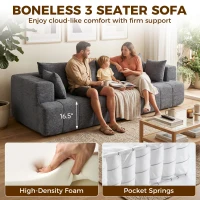 HOMCOM 3 Seater Sofa, Chenille Boneless Cloud Couch with Thick Spring Cushion, Wide and Deep Seat, Wide Armrests, Grey(m-4)