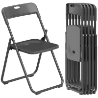 HOMCOM Folding Chairs 6 Pack, Plastic Foldable Chairs with Vent, Carry Hole and Steel Frame for Home, Office, Dining, Black(m-9)