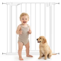 PawHut Baby Gate, Pet Safety Gate Pressure Fit, 30"-32" Wide with Two-Way Open, Auto-Close for Stair, Doorways, Hallways, White(m-9)