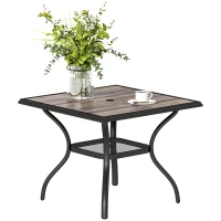 Outsunny 37" Square Outdoor Dining Table for 4, Patio Table with Umbrella Hole, Shelf, Faux Wood Top for Garden, Backyard, Gray(m-11)