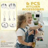 Qaba Pretend Play Kitchen for Kids, Pretend Kids Kitchen Playset with Switch Knob Sound, Clock, for Ages 3-6 Years, White(m-6)