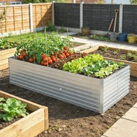 Outsunny 8' x 4' x 2' Raised Garden Bed, Galvanized Planter Box for Growing Flowers, Herbs and Vegetables, Silver(m-8)
