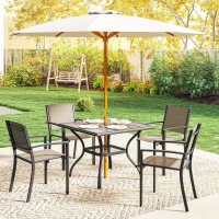 Outsunny 37" Square Outdoor Dining Table for 4, Patio Table with Umbrella Hole, Shelf, Faux Wood Top for Garden, Backyard, Gray(m-8)