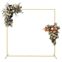 Outsunny 6.6 x 6.6FT Gold Backdrop Stand, Square Metal Wedding Arch for Birthday Party, Bridal Shower, Graduation, Ceremony(m-9)