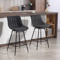 HOMCOM Set of 2 Counter Height Barstools, PU Leather Upholstered Bar Stools with Backrest, Footrest and Steel Legs, Black(m-1)