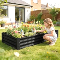 Outsunny Galvanized Garden Beds with Open Bottom, Outdoor Planter Box for Herbs Vegetables, 6 x 3 x 1ft, Black(m-8)
