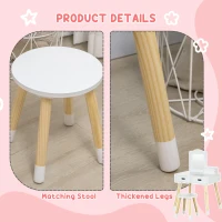 Qaba Kids Vanity Set with Mirror and Stool, Makeup Dressing Table with Drawers for Children Aged 3-6 Years, White(m-6)