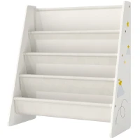Qaba Fabric Kids Bookshelf, 4-Tier Toddler Sling Book Rack for Playroom, Bedroom, Nursery and Kids Room for Ages 3-6, White(m-2)