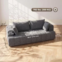 HOMCOM 3 Seater Sofa, Chenille Boneless Cloud Couch with Thick Spring Cushion, Wide and Deep Seat, Wide Armrests, Grey(m-3)
