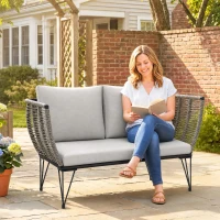 Outsunny Outdoor Couch Patio Sofa with Cushions, 2 Seater Patio Furniture Loveseat with Galvanized Steel Frame, Light Grey(m-8)