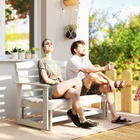 Outsunny Patio Glider Bench w/ HDPE Slatted Double Rocking Chair, Distressed White(m-2)