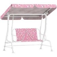 Qaba Kids Porch Swing, 2-Seater Patio Swing Bench with Safety Belts, Adjustable Canopy for Backyard, Garden, Pink(m-9)