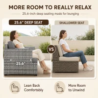 Outsunny Patio Couch PE Wicker Deep Seating Outdoor Sofa with Removable Cushions, 3 Seater Rattan Sofa, Outdoor Furniture for Balcony, Deck, Garden and Poolside, Gray(m-8)