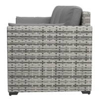 Outsunny Patio Couch PE Wicker Deep Seating Outdoor Sofa with Removable Cushions, 3 Seater Rattan Sofa, Outdoor Furniture for Balcony, Deck, Garden and Poolside, Gray(m-10)