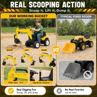 Aosom Kids Ride On Excavator, Pedal Digger, Construction Truck with Horn for Kids and Toddlers 3+, Yellow(m-9)