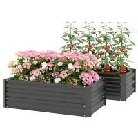 Outsunny Set of 2 Galvanized Raised Beds for Garden, Outdoor Planter Box for Flowers, Herbs and Vegetables, Black(m-2)