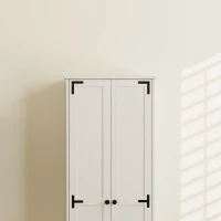 HOMCOM 67" Farmhouse Pantry Cabinet with 2 Doors, Tall Storage Cabinet with Adjustable Shelves, Distressed White(m-11)